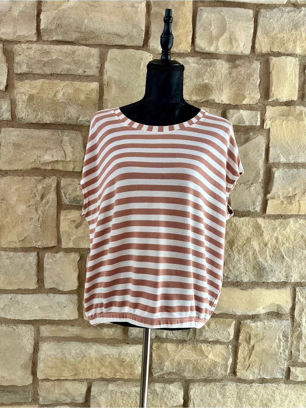 Jane and Delancey Striped Short-Sleeve Tee in Dusty Rose and White